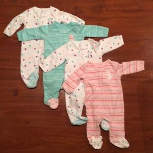 4pk Carters 3M Baby Girl Terry Zipper Footie PJ’s